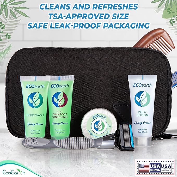 EcoEarth Travel Size Body Wash (1 fl oz 200 PK Spring Breeze) Delight Your Guests with a Revitalizing and Refreshing Hotel Body Wash Quality Mini and Small Size Guest Hotel Toiletries in Bulk