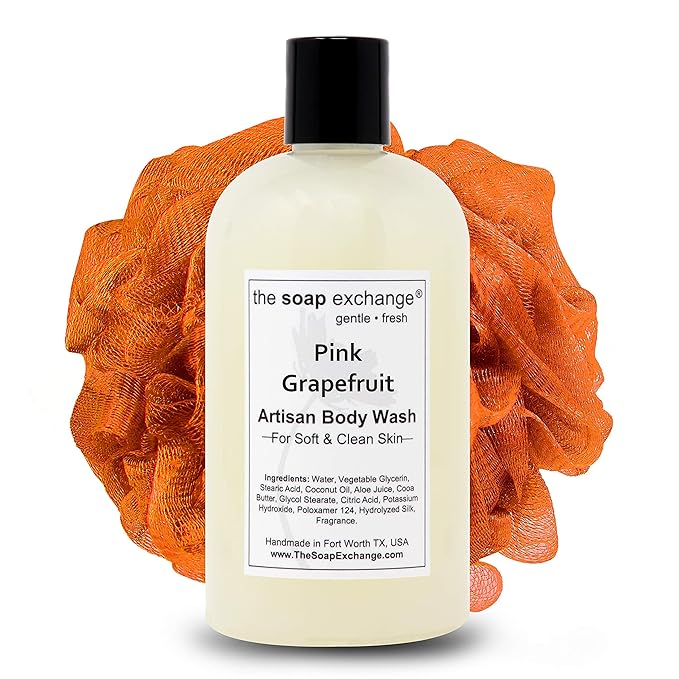The Soap Exchange Body Wash - Pink Grapefruit Scent - Hand Crafted 12 fl oz / 354 ml Natural Artisan Liquid Soap for Hand Face &amp Body Shower Gel Cleanse Moisturize &amp Protect. Made in the