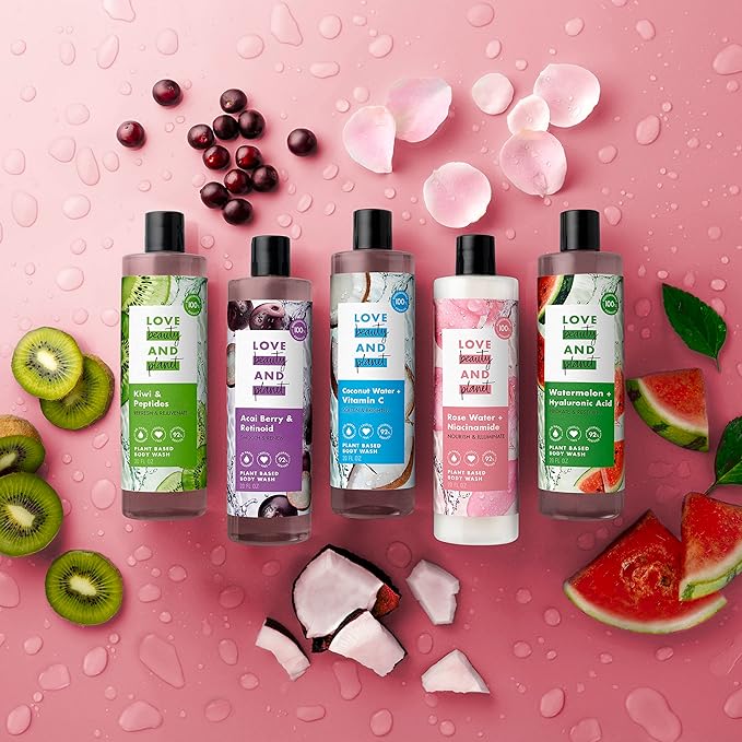 Love Beauty and Planet Plant-Based Body Wash Hydrate and Restore Skin Watermelon and Hyaluronic Acid Made with Plant-Based Cleansers and Skin Care Ingredients 100% Biodegradable 20 fl oz