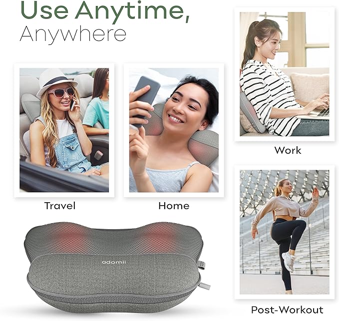 Electric Shiatsu Neck and Back Massager for Pain Relief - Deep Tissue 4D Kneading Massage Pillow for Chairs - Cordless Shoulder &amp Neck Massager w/Heat Function to Relax Muscles - Ideal Gift