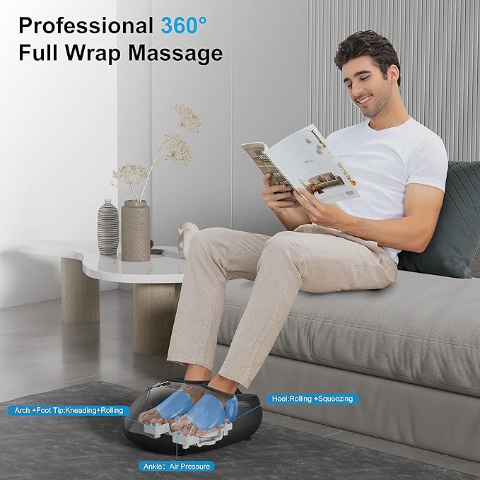 COMFIER Shiatsu Feet Massager MachineBirthday Gifts for Men&ampWomenFoot Massager with HeatKneading Rolling Compression for Plantar FasciitisNeuropathy Fits up to Men Size 12 for Home Office Use