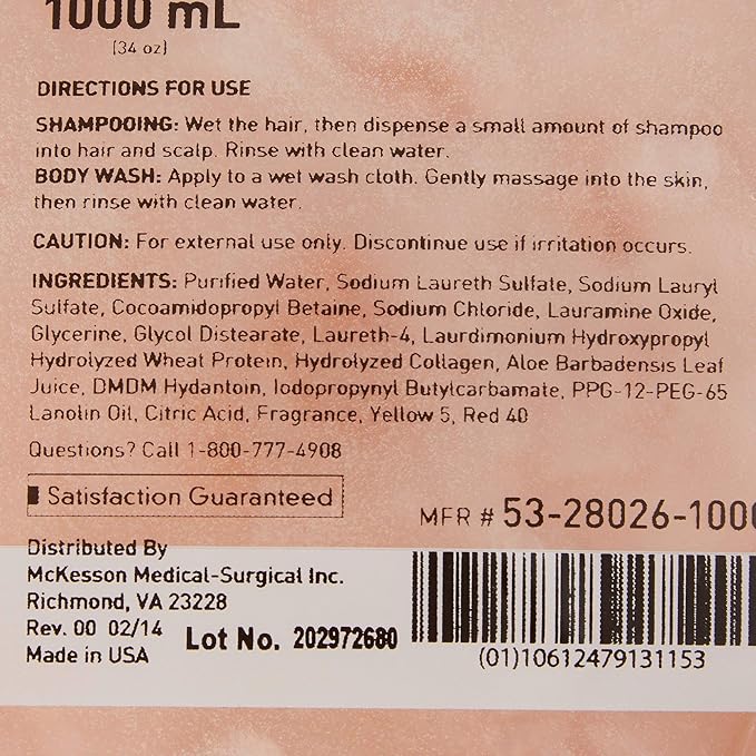 McKesson Body Wash and Shampoo Refill Bag Apricot Scent 1000 mL 10 Count