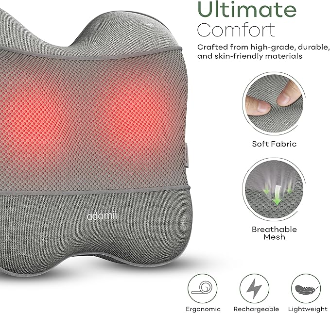 Electric Shiatsu Neck and Back Massager for Pain Relief - Deep Tissue 4D Kneading Massage Pillow for Chairs - Cordless Shoulder &amp Neck Massager w/Heat Function to Relax Muscles - Ideal Gift