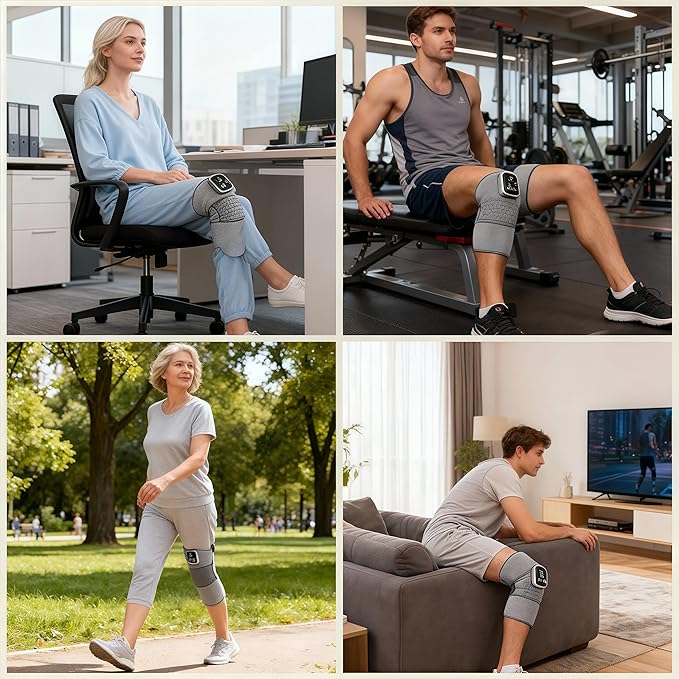 2026 Upgraded Cordless Knee Massager with Heat &amp Vibration Adjustable Wrap Design LED Display Rechargeable Knee Heating Pad for Home Office &amp Daily Relaxation (Grey(Single))