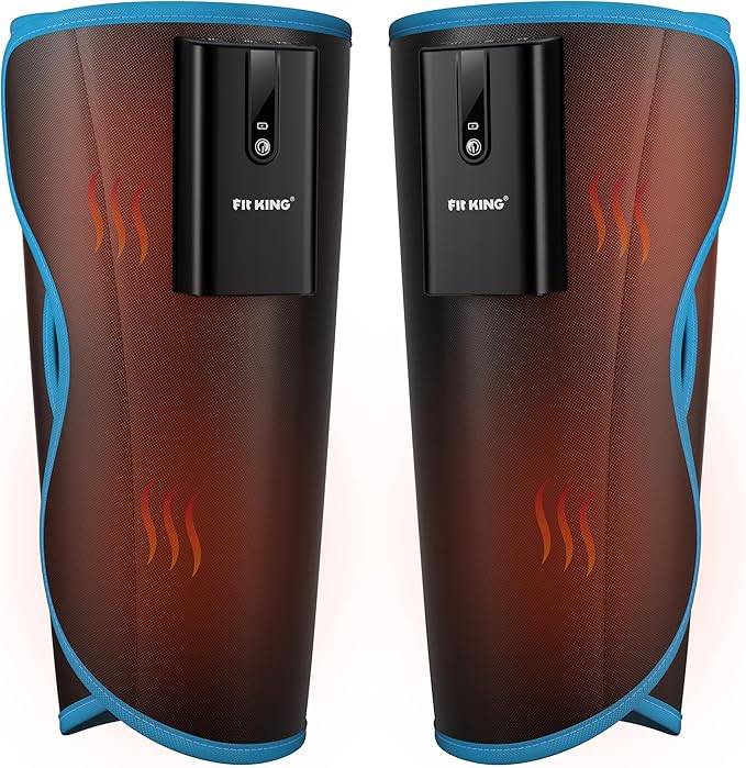 FIT KING Cordless Calf Massager with Heat &amp Compression – Rechargeable Leg Massager for Circulation Edema RLS &amp Pain Relief 3 Heat Levels 3 Modes &amp Intensities Portable Mom Dad Ath