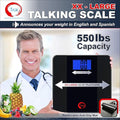 Tone 550 Extra Large 16 x 16 Platform Talking Bathroom Scale 550 lb Capacity English &amp Spanish Voice Easy-Read LCD Display Anti-Slip Mat Tempered Safety Glass Platform