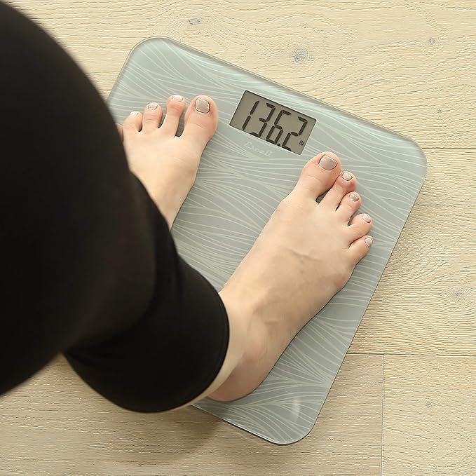 Escali Digital Glass Bath Scale for Body Weight Bathroom Body Scale High Capacity of 400 lb Battery Included Grey Waves