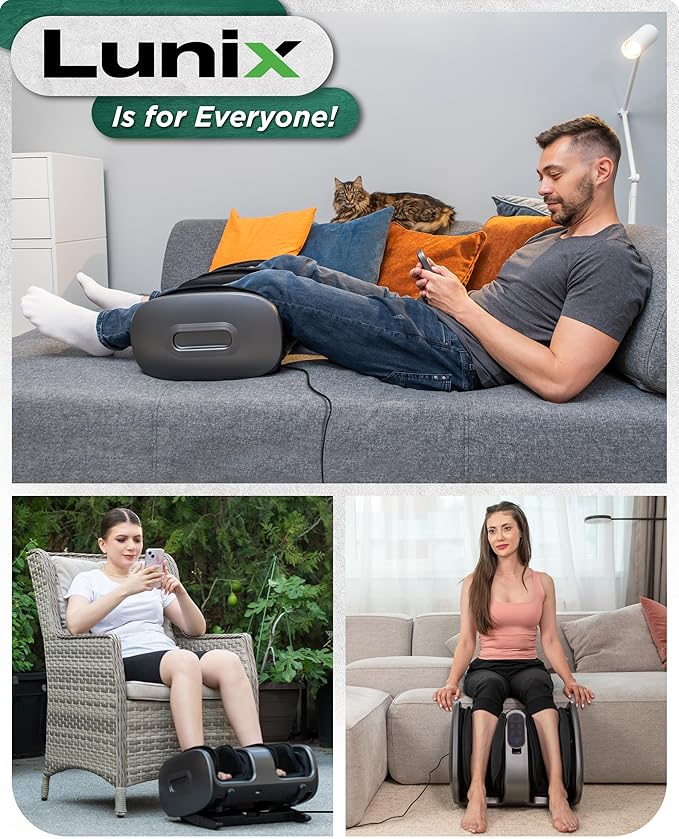 Lunix LX21 FSA Foot and Calf Massager with Remote Neuropathy &amp Plantar Fasciitis Relief Adjustable Leg Ankle Deep Kneading Shiatsu Therapy Blood Circulation Hot Cold Pockets Granite Gray
