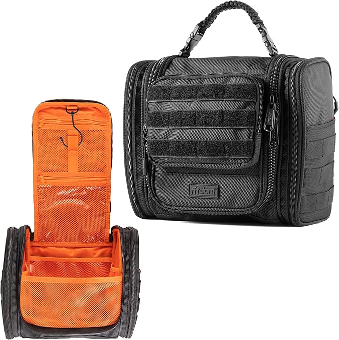 Fitdom Tactical Hanging Toiletry Bag Dopp Kit For Men &amp Women. Perfect For Travel &amp Storage for Cosmetic Clipper Toothbrush Shower Shaving &amp Grooming Care. Best Overnight Toiletries Or