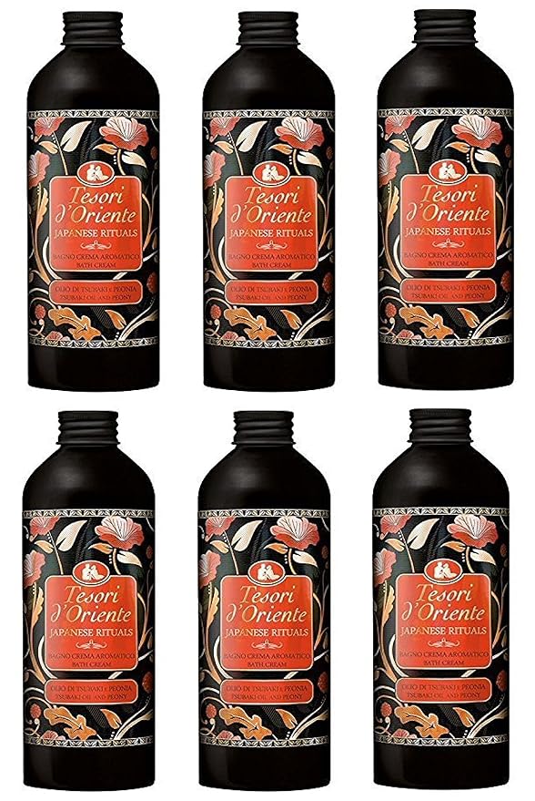 Tesori d'Oriente:Japanese Rituals Bath Cream with Tsubaki Oil and Peony 16.9 Fluid Ounce (500ml) Bottles (Pack of 6) [ Italian Import ]