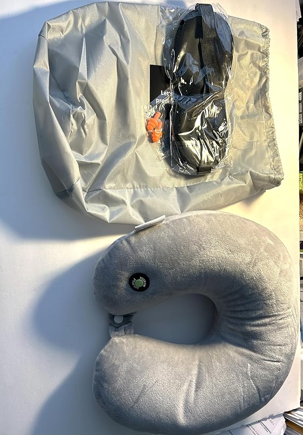 Vibrating Neck Massage Pillow with Ear Plugs Gray Portable Travel Design Includes Ear Protection for Relaxation and Pain Relief