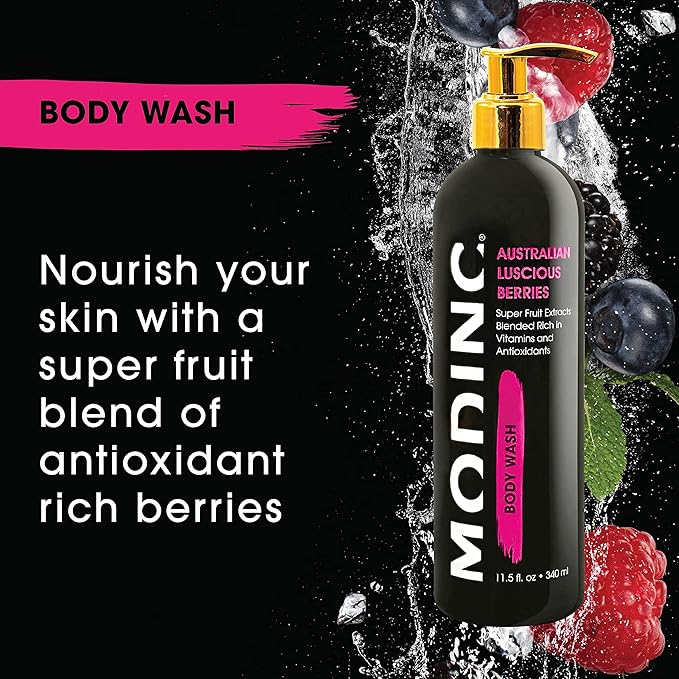 Modinc Luxury Body Wash Australian Luscious Berries Formula Hydration Blend Vegan Cruelty Free Pump 11.5 Ounces