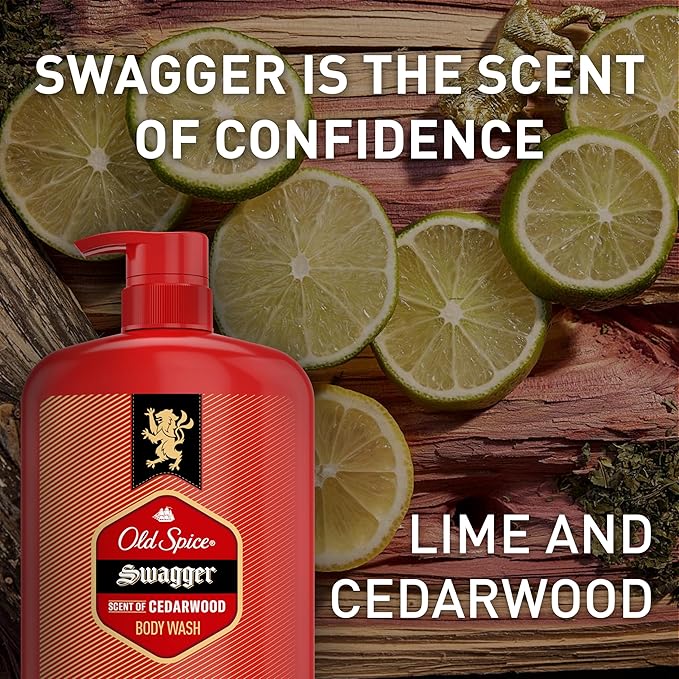 Old Spice Body Wash for Men Refreshing 3X Defense 24/7 Shower Fresh with Long Lasting Scent Red Collection Swagger with Cedarwood Scent 33.4 oz (Pack of 4)