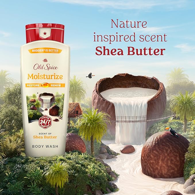 Old Spice Cleansing Body Wash for Men 24/7 Shower Fresh with Lasting Scent Restore &amp Renew Gentle on Skin Vitamin B3 Moisturize with Shea Butter Scent 18 oz (Pack of 4)
