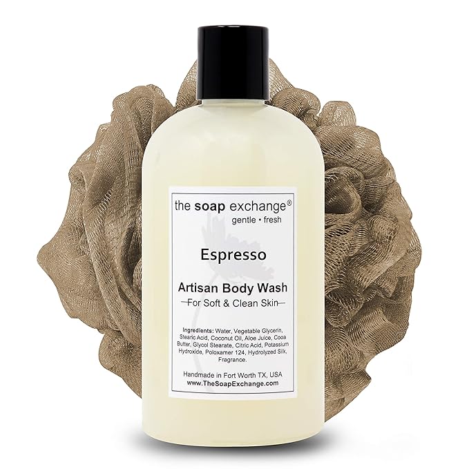 The Soap Exchange Body Wash - Espresso Scent - Hand Crafted 12 fl oz / 354 ml Natural Artisan Liquid Soap for Hand Face &amp Body Shower Gel Cleanse Moisturize &amp Protect. Made in the USA.