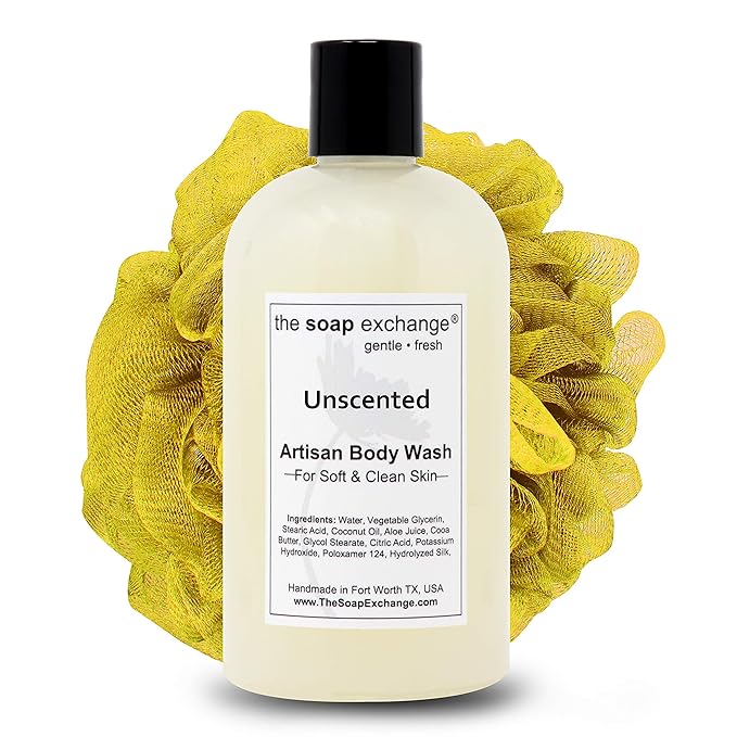 The Soap Exchange Body Wash - Unscented Fragrance Free - Hand Crafted 12 fl oz / 354 ml Natural Artisan Liquid Soap for Hand Face &amp Body Shower Gel Cleanse Moisturize &amp Protect. Made in U