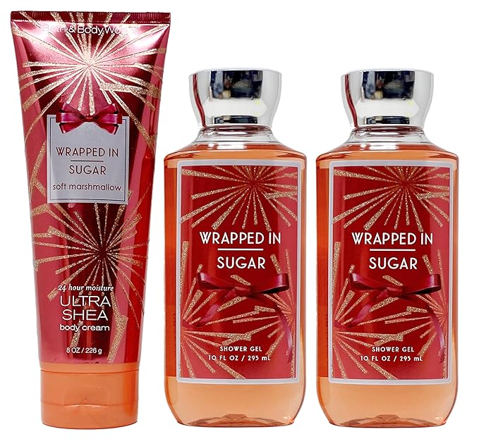 Bath &amp Body Works Wrapped In Sugar - 3 pack - Body Cream and 2 Shower Gel