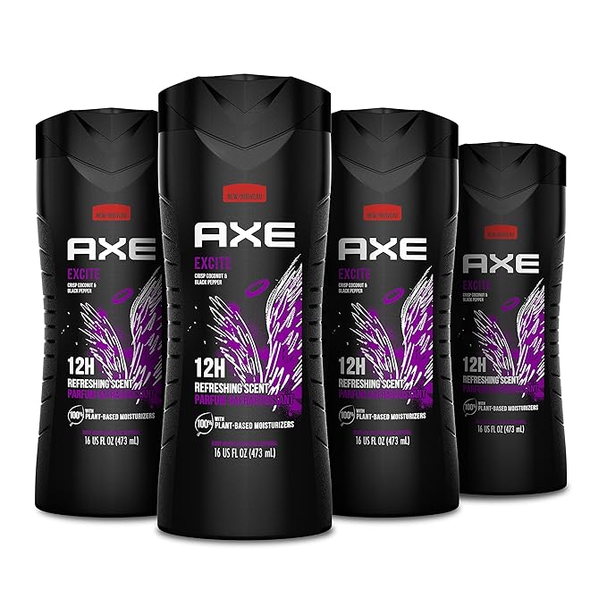 AXE Body Wash Phoenix Mint &amp Rosemary and Excite Coconut &amp Pepper Men's Body Wash 16 oz 4 Pack Bundle