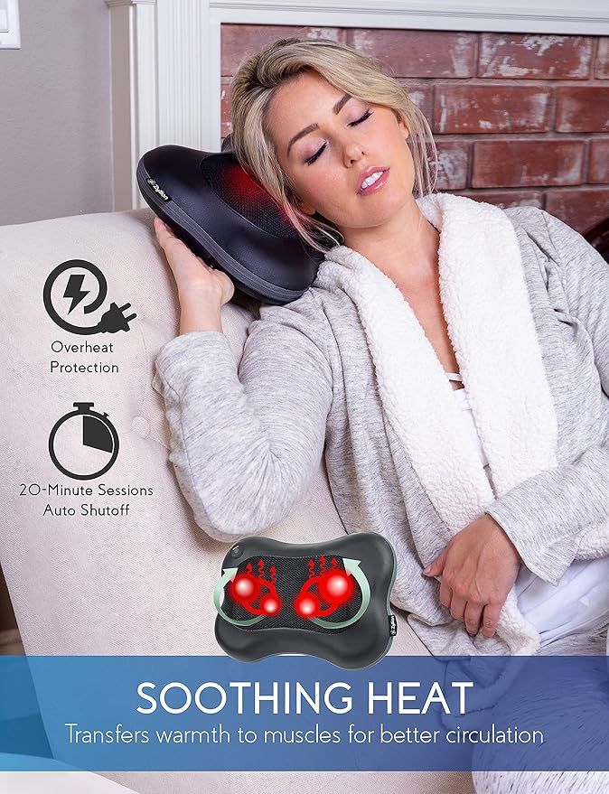 Zyllion ZMA-13RB Rechargeable Shiatsu Pillow Massager (Black) and ZMA-27 Rechargeable Handheld Massager Bundle (White)