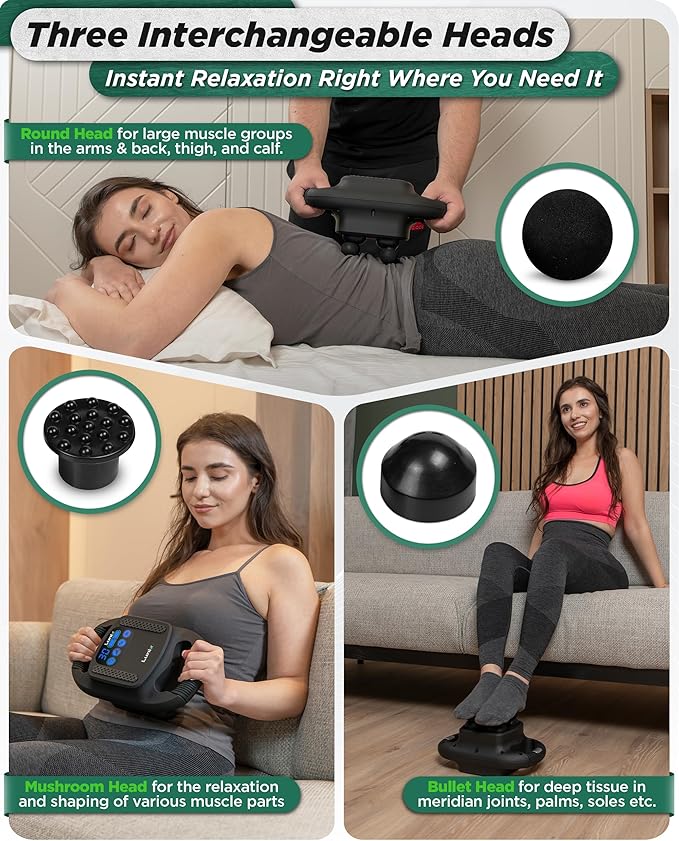 Lunix LX25 FSA 4-Head Percussion Massager with Red and Near-Infrared Light (660nm/850nm) USB Rechargeable Back &amp Body Massager with 4 Modes Adjustable Intensity Includes Storage Case