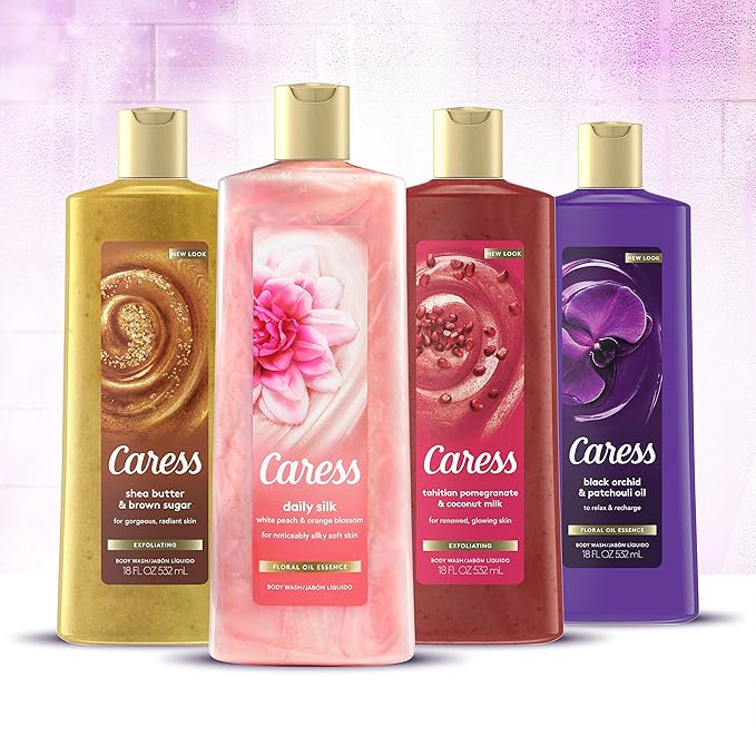 Caress Exfoliating Body Wash for Everyday Use Shea Butter &amp Brown Sugar 18 oz (Pack of 3)