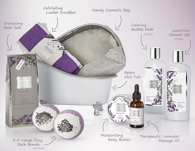 Gift Baskets for Women Bath Gift Set for Women Bath and Body Spa Set Lavender and Jasmine with Large Bath Bombs Salts Shower Gel Body Butter Lotion Bath Oil Bubble Bath Loofah &amp More