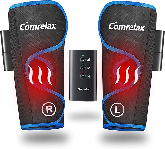 Rechargeable Leg Massager with Heat for Circulation Air Compression Pain Relief Calf Foot Massager Electric Machine Massage Handheld Controller 3 Intensities 3 Modes