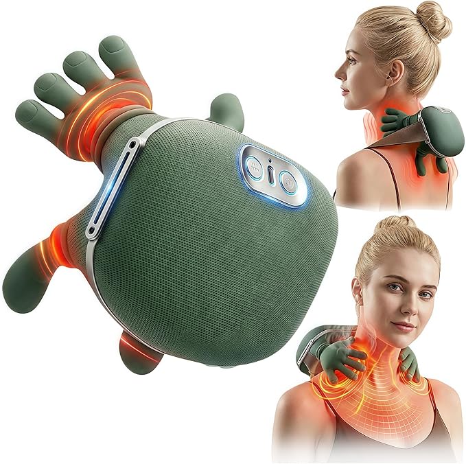Portable Neck and Shoulder Massager with Soothing Heat 4D Deep-Kneading Rechargeable Massage Device for Back and Body Use at Home Office or On The Go