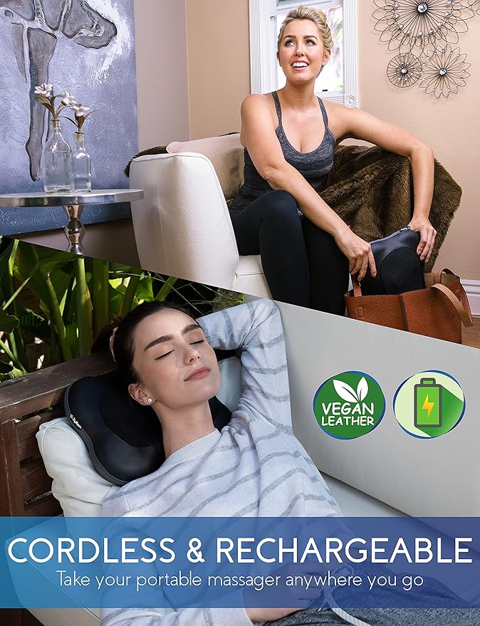 Zyllion ZMA-13RB Rechargeable Shiatsu Pillow Massager (Black) and ZMA-27 Rechargeable Handheld Massager Bundle (White)