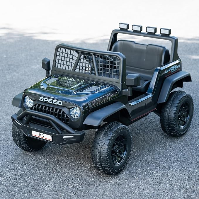 12V 7AH 4WD Kids Ride-On Truck Electric Off-Road Car with Remote &amp Pedal Control LED Lights Music USB Safety Belt 4-Wheel Suspension Adjustable Speeds Outdoor Gift for Boys Girls Black