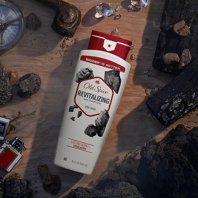 Old Spice Cleansing Body Wash for Men 24/7 Shower Fresh with Lasting Scent Exfoliate &amp Moisture Gentle on Skin Vitamin B3 Volcano with Dark Cedar + Amber Scent 18 oz (Pack of 4)