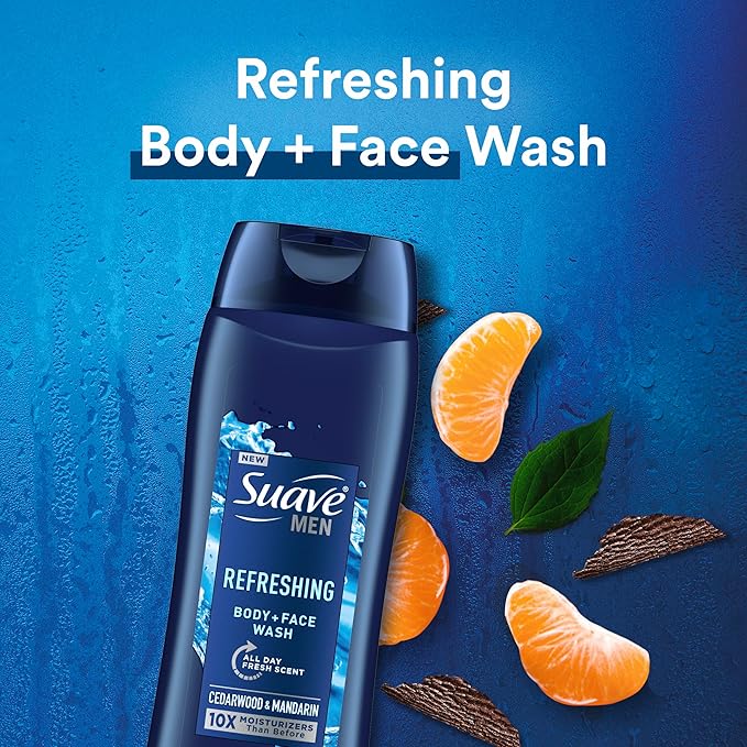 Suave Body Wash Bundle - Cocoa Butter Shea and Men's Cedarwood Mandarin Scents Vitamin E 18 Oz Packs of 6