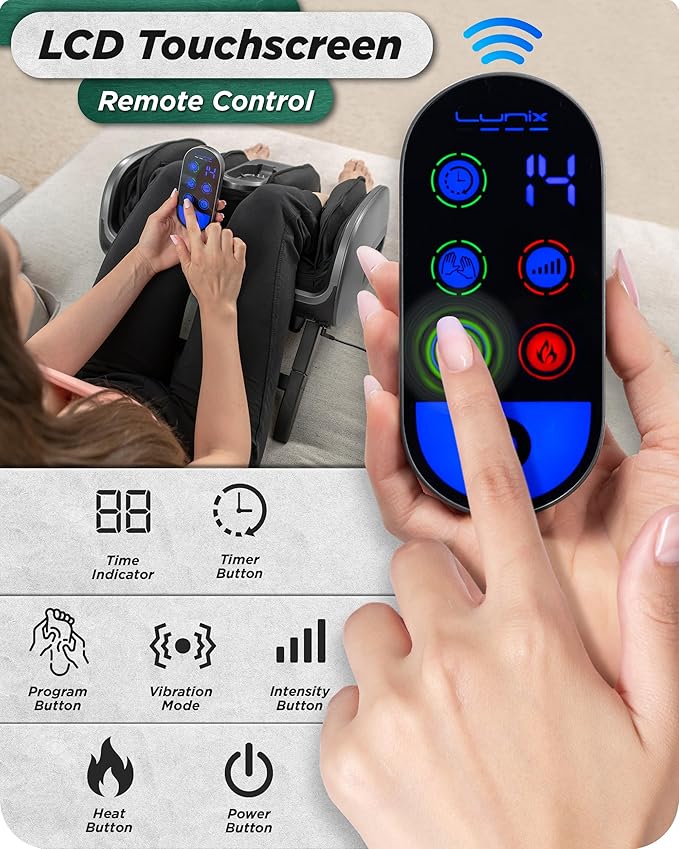 Lunix LX21 FSA Foot and Calf Massager with Remote Neuropathy &amp Plantar Fasciitis Relief Adjustable Leg Ankle Deep Kneading Shiatsu Therapy Blood Circulation Hot Cold Pockets Granite Gray