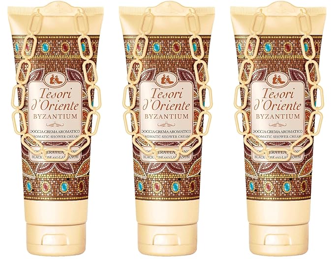Tesori d'Oriente: Byzantium Aromatic Shower Cream with Black Rose and Labdanum 8.45 Fluid Ounce (250ml) Tubes (Pack of 3) [ Italian Import ]