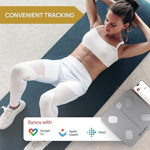 INEVIFIT Smart Body Fat Scale Highly Accurate Bluetooth Digital Bathroom Body Composition Analyzer Measures Weight Body Fat Water Muscle Visceral Fat &amp Bone Mass for Unlimited Users (Eco-SIL