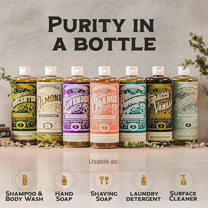 Carolina Castile Soap Carolina Orange and Sage Lime Castile Soap Liquid - 32 oz Vegan &amp Pure Organic Concentrated Non Drying All Natural Formula Body Wash &amp Shampoo