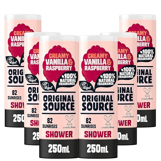 Original Source Vanilla &amp Raspberry Shower Gel 100 Percent Natural Fragrance Vegan Cruelty Free Paraben Free Bulk Buy Pack of 6 x 250 ml