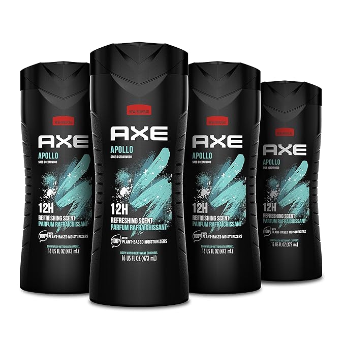 AXE Body Wash Apollo 4 Count for Long Lasting Freshness Sage &amp Cedarwood Men's Body Wash &amp Apollo Antiperspirant Deodorant Stick For Men Sage &amp Cedarwood 48 Hr