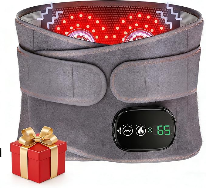 Lower Back Massager Waist Belt - Red Light Therapy 3 Heating &amp Vibration Levels Touchscreen Control Adjustable Size Multi-Use Heating Pad for Back/Stomach/Neck Pain Relief Heated Back Brace