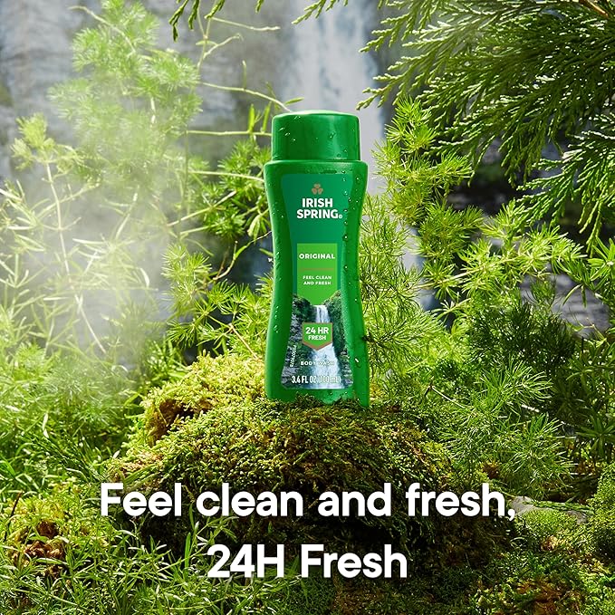 Irish Spring Men's Body Wash Shower Gel Original Clean Travel Size Body Wash 3.40 Fl Oz (Pack of 24)