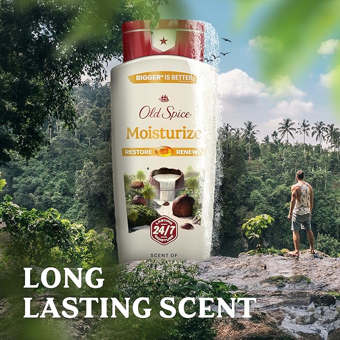 Old Spice Cleansing Body Wash for Men 24/7 Shower Fresh with Lasting Scent Restore &amp Renew Gentle on Skin Vitamin B3 Moisturize with Shea Butter Scent 18 oz (Pack of 4)
