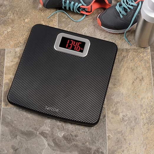 Taylor Digital Bathroom Scale Body Weight Scale 400 LB Capacity Carbon Fiber Anti-Slip Mat 11.8 x 11.8 Inch Platform Black