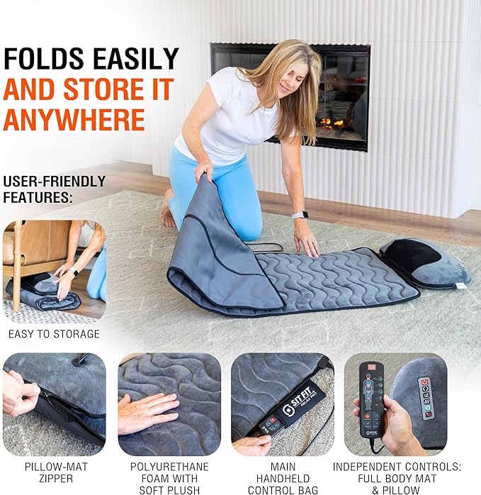 Full Body Massage Mat Vibrating Mattress Pad Bed Massager Mat Massage Mats for Full Body with Detachable Pillow with Heat Alleviates Muscle Pain Improves Circulation and Stress Relief by SITFIT