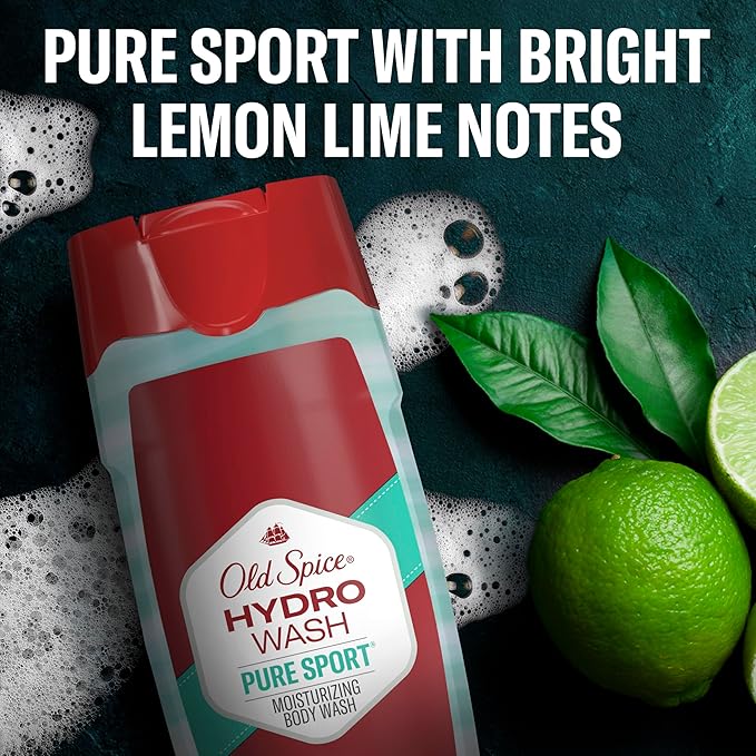 Old Spice Moisturizing Body Wash for Men Hydro Wash 2-in-1 Long Lasting Scent &amp Deep Hydration 24/7 Shower Fresh Pure Sport Scent 16 oz (Pack of 4)