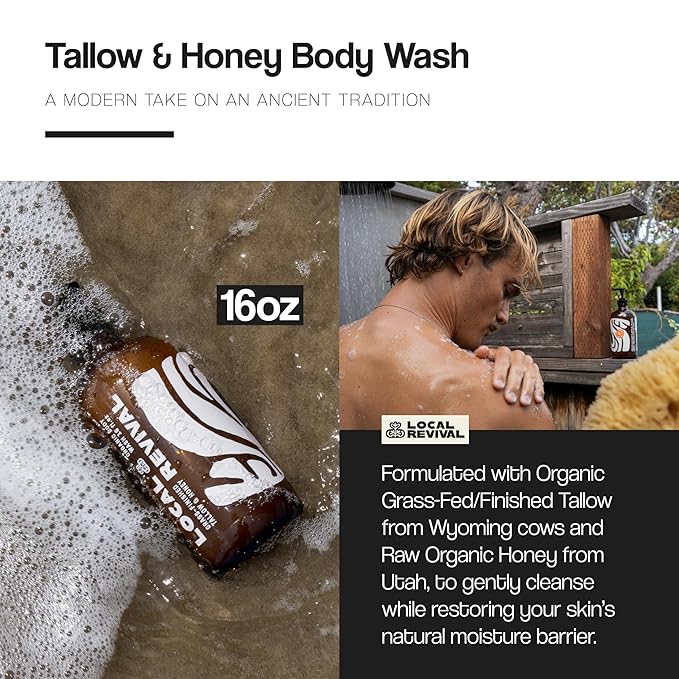 Tallow and Honey Body Wash - Blue Citrus - Beef Tallow with Honey Olive Oil Shea Butter and Jojoba Oil - Moisturizing Body Wash for Men and Women 16oz