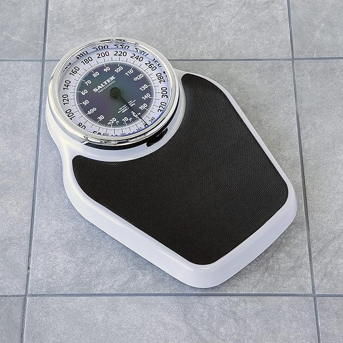 Salter Pro-Helix Professional Oversized Bathroom Scale with Black Vinyl Anti-Slip Bath Mat 400 LB Capacity Analog Scale 18.25 x 13.0 Black/White