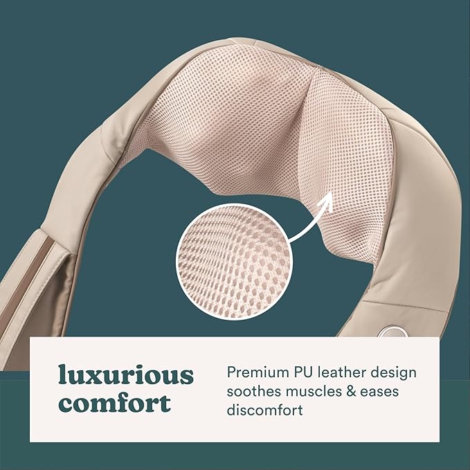 HoMedics Shiatsu Deluxe Neck &amp Shoulder Massager with Heat 3 Speeds Changes Direction Muscle Kneading for Back &amp Legs Portable Convenient Straps Thera-P Beige
