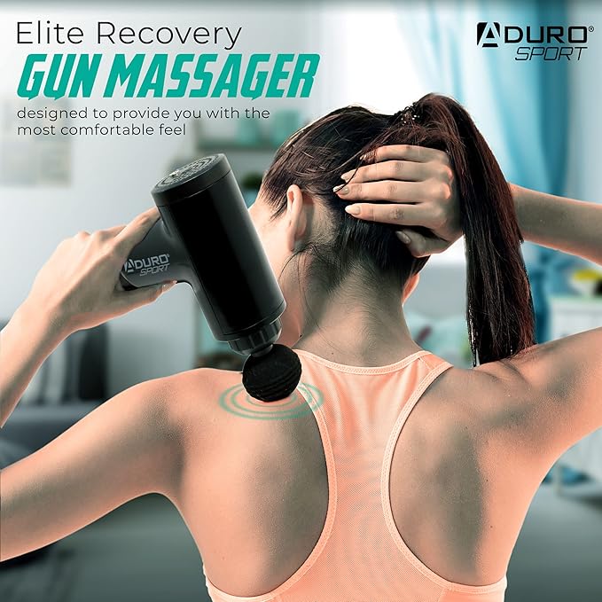 Aduro Percussion Massage Gun Deep Tissue Muscle Massage Gun Handheld Elite Recovery™ Electric Hand Held Therapy Massager Gun Perfect for Athletes Full Body Back Neck Shoulder Pain Relief (Black)