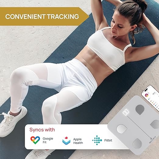 INEVIFIT Smart Body Fat Scale Highly Accurate Bluetooth Digital Bathroom Body Composition Analyzer Measures Weight Body Fat Water Muscle Visceral Fat &amp Bone Mass for Unlimited Users (White)