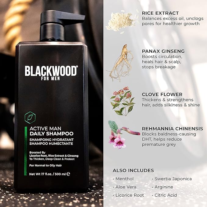 Blackwood For Men Active Man Daily Shampoo and Pure Moisture Body Wash - Sulfate Free Paraben Free &amp Cruelty Free (17 Oz)